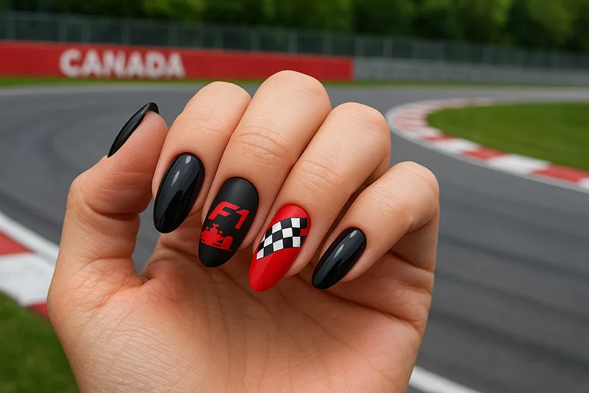 Forma-1 Kanadai Nagydíj körömön – Fekete-piros inspiráció