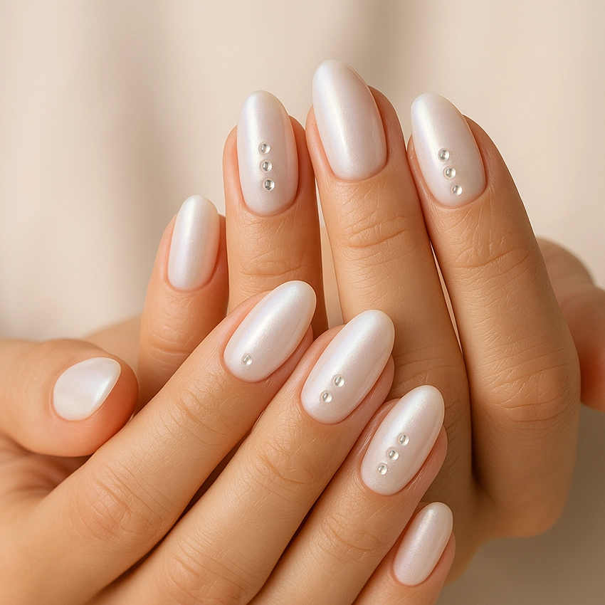 gyöngyhatású körmök – ünnepi díszítéssel