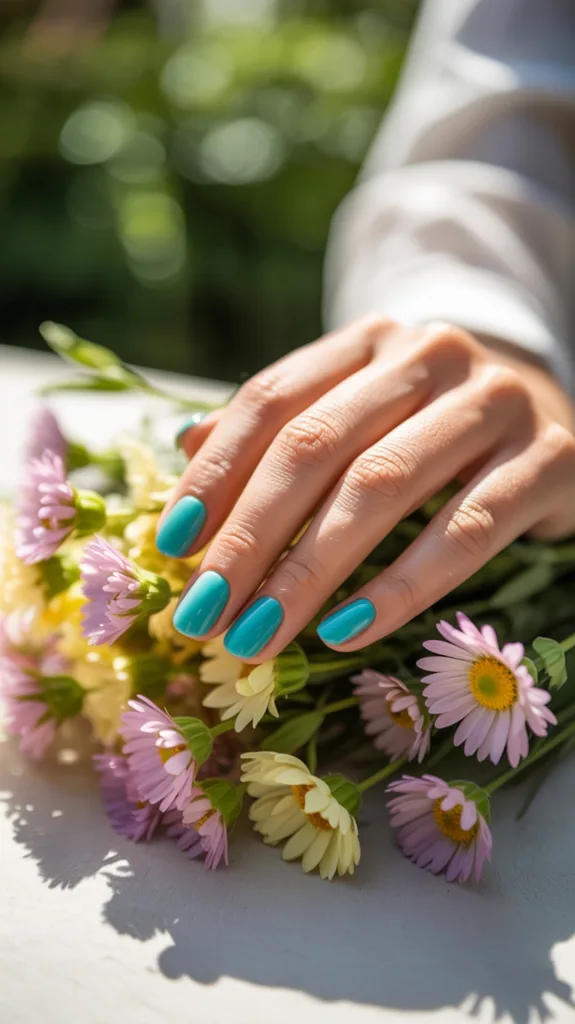 türkizkék körmök nyári stílusban