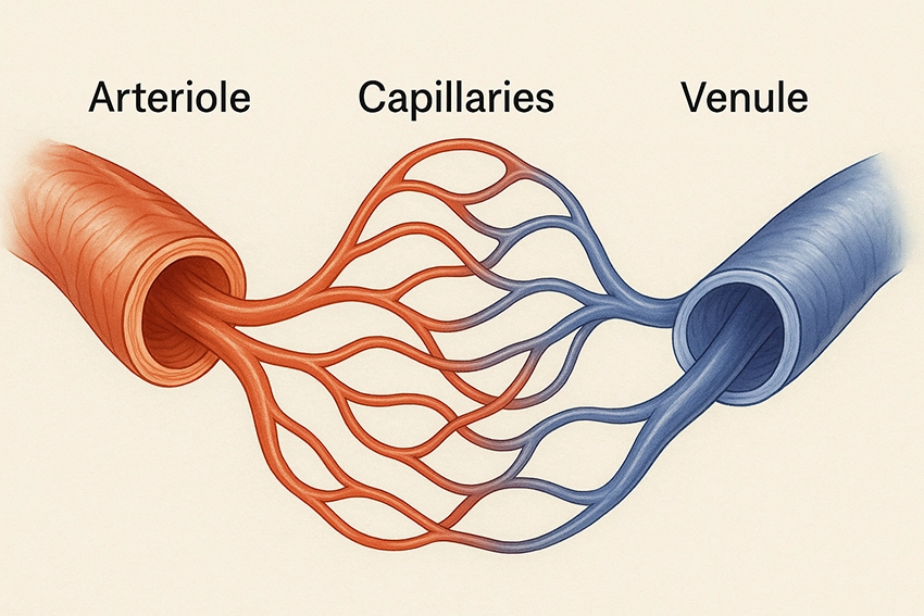 Mikrokeringés ábrája kapilláris hálózattal
