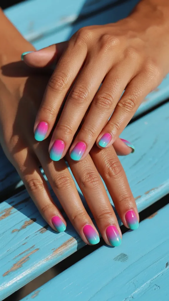 neon ombre nails nyárra