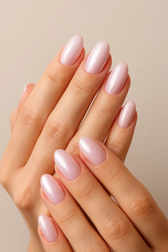 gyöngyhatású rózsaszín körmök ősszel