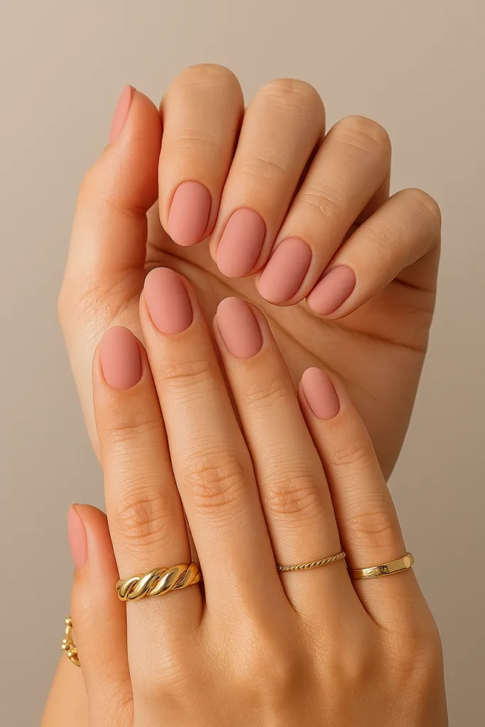 rövid elegáns rózsaszín körmök ősszel