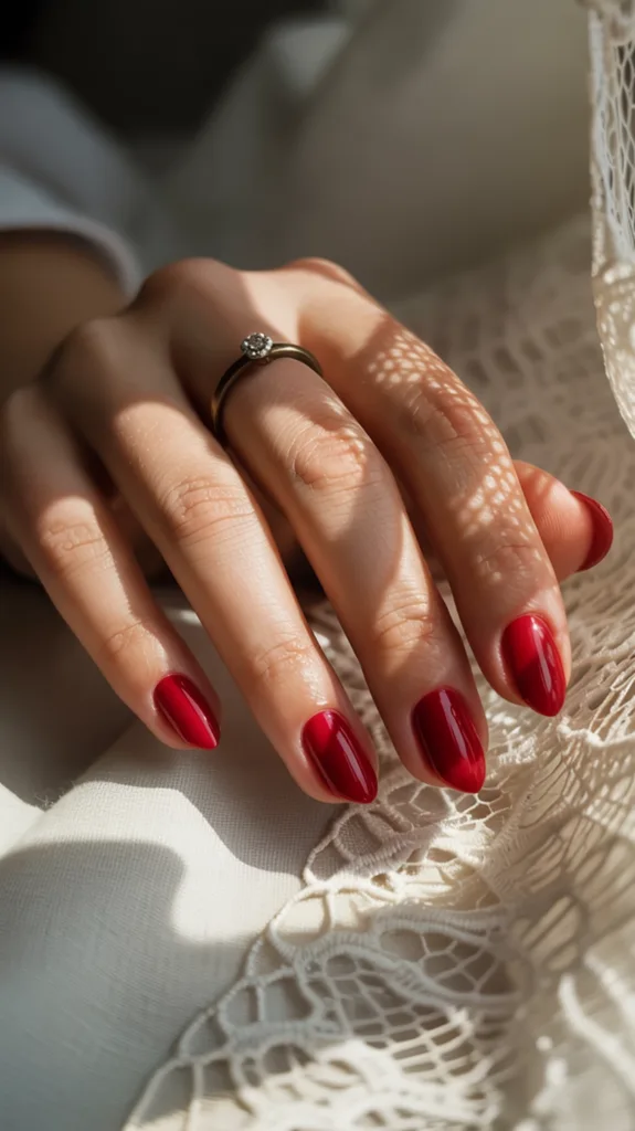 mandula formájú piros körmök