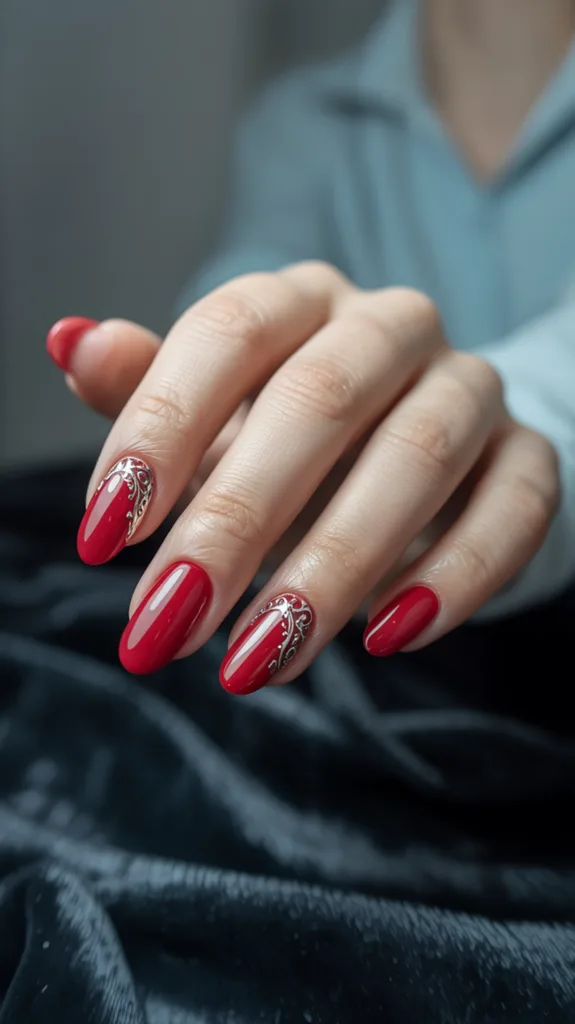 hosszú piros körmök kövekkel