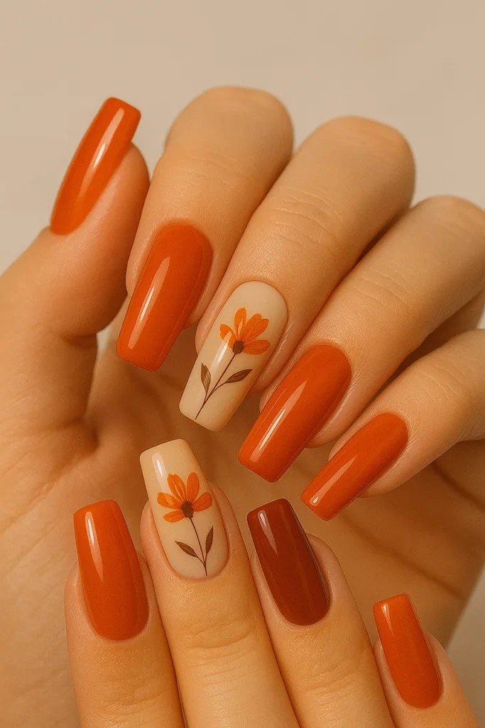 Őszi körömdíszítés falevél motívummal