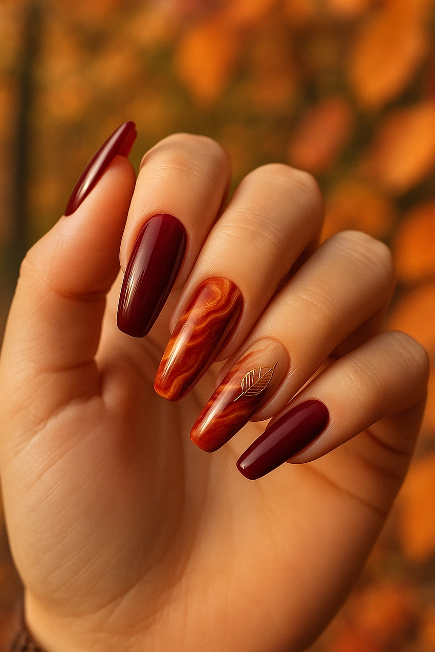 Őszi körömdíszítés vörös-narancs átmenettel